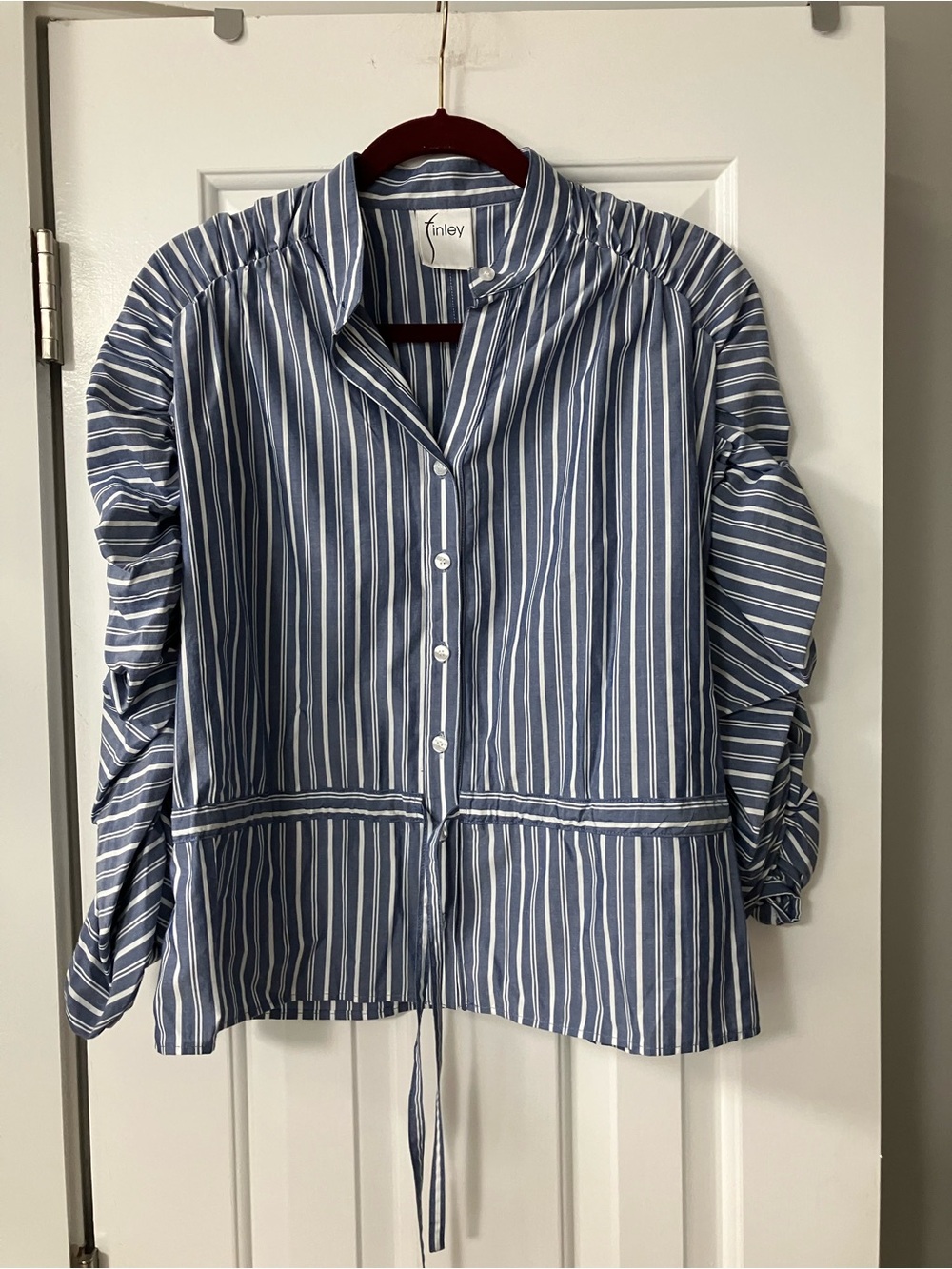 Finley Blue and White Striped Button-Front Blouse